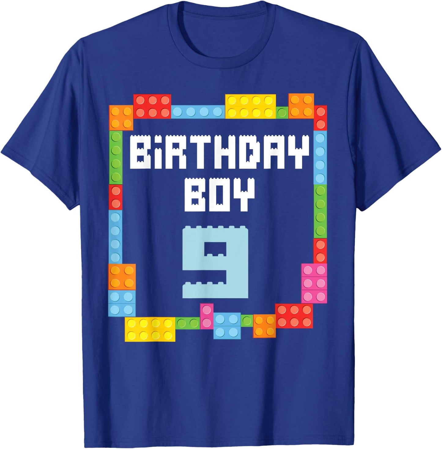 9th birthday Boy master builder 9 years old block building T-Shirt - T-Shirt | Royal