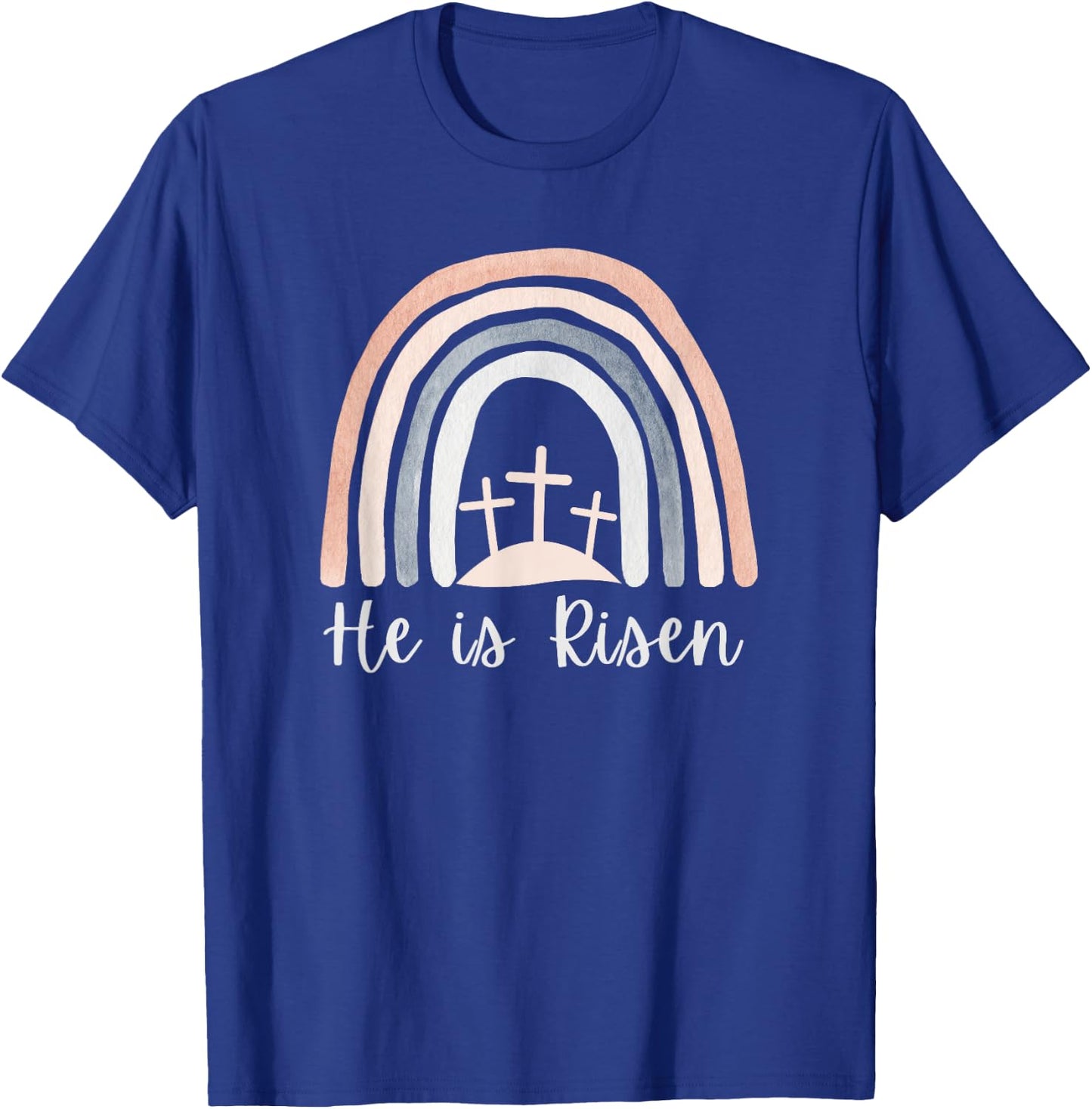 He Is Risen Christian Easter Three Crosses on a Hill T-Shirt - T-Shirt | Royal