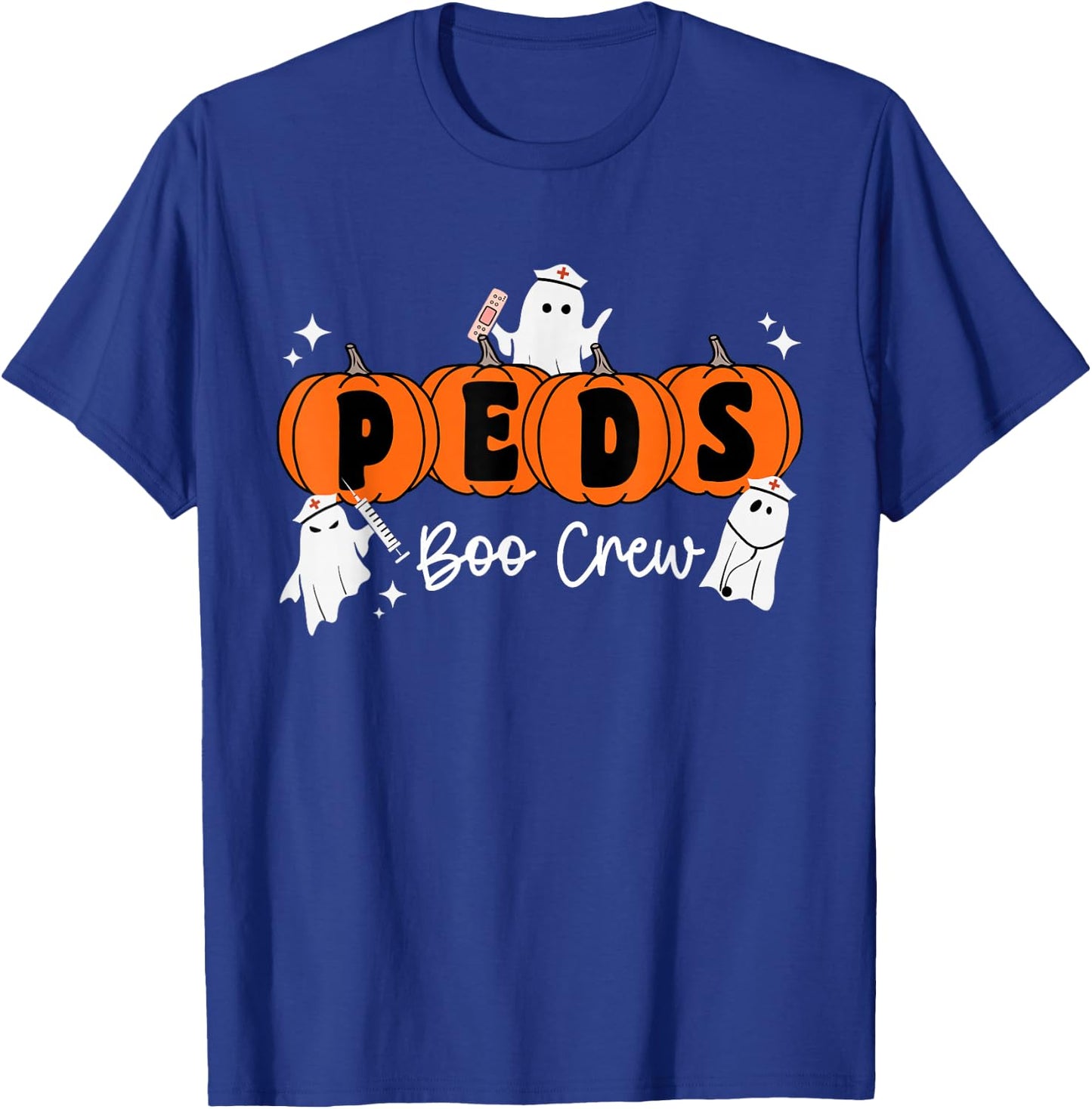Peds Boo Crew Ghost Pumpkin Pediatric Nurse Halloween T-Shirt - T-Shirt | Royal