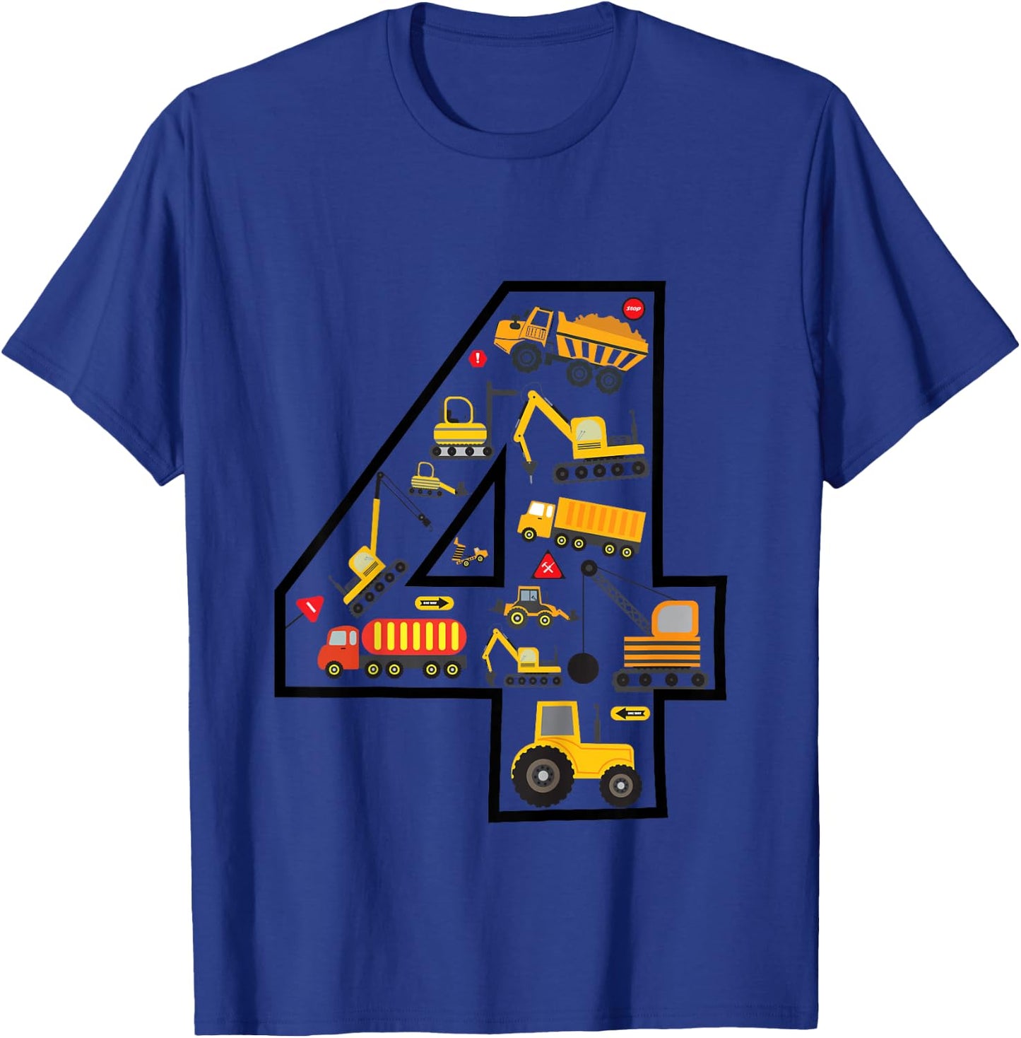 Kids Construction Truck 4th Birthday Boy Excavator 4 Years Digger T-Shirt - T-Shirt | Royal