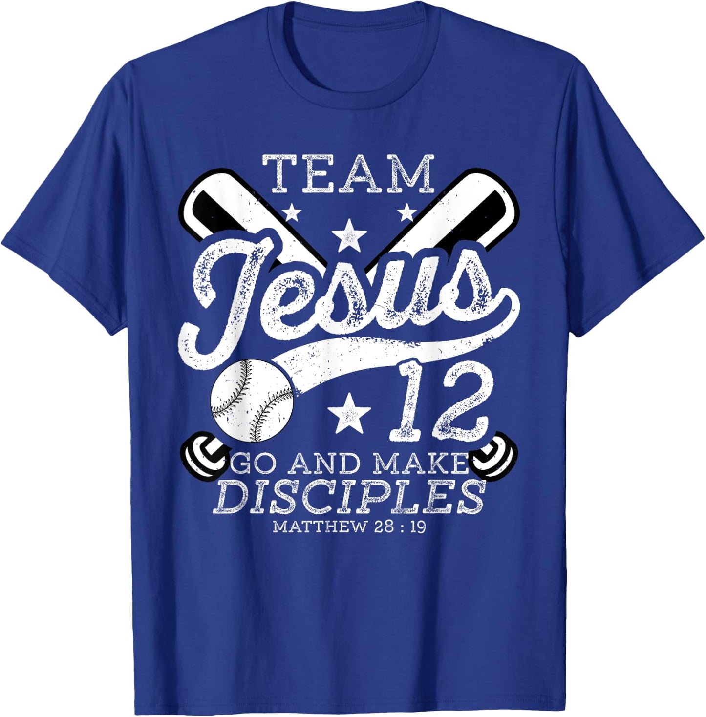 Jesus and Baseball Team Jesus Christian Matthew 28:19 Verse T-Shirt - T-Shirt | Royal