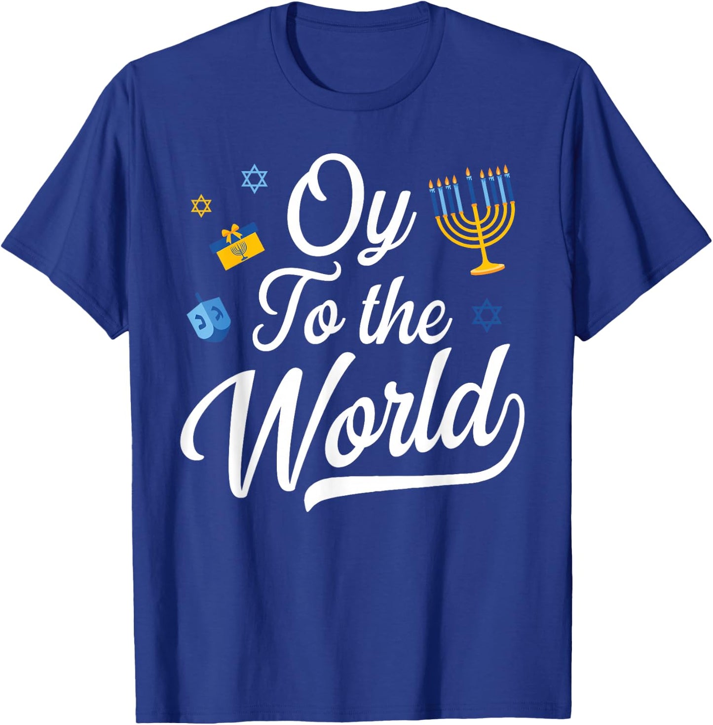 Oy To The World Jewish Hanukkah Menorah Ugly Style T-Shirt - T-Shirt | Royal