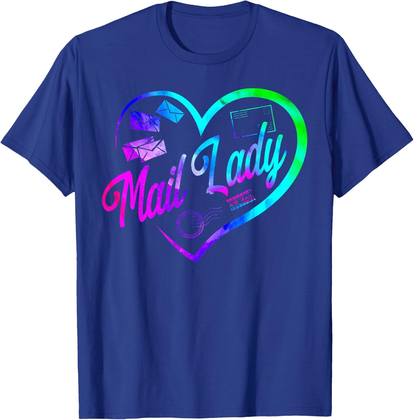 Postman Mailman Heart Watercolor Mail Lady T-Shirt - T-Shirt | Royal