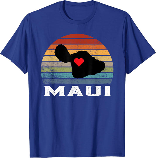 Vintage Retro Maui Hawaii Map With Heart Island T-Shirt - T-Shirt | Royal