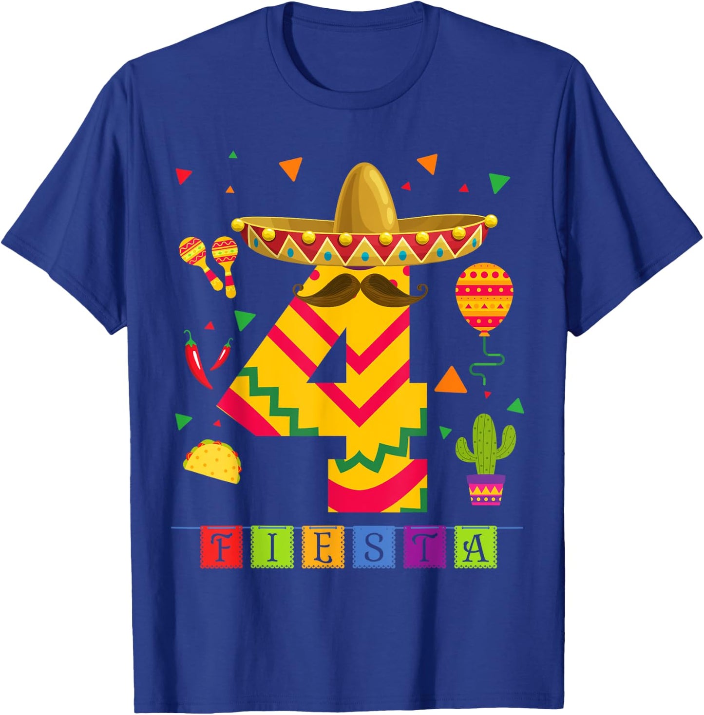 Kids 4th Birthday Fiesta Mexican Themed Party 4 Year Old Boy T-Shirt - T-Shirt | Royal