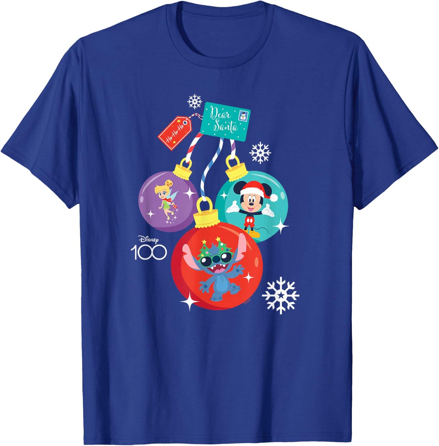 Disney 100 Mickey Stitch Tinker Bell Christmas Ornaments T-Shirt - T-Shirt | Royal