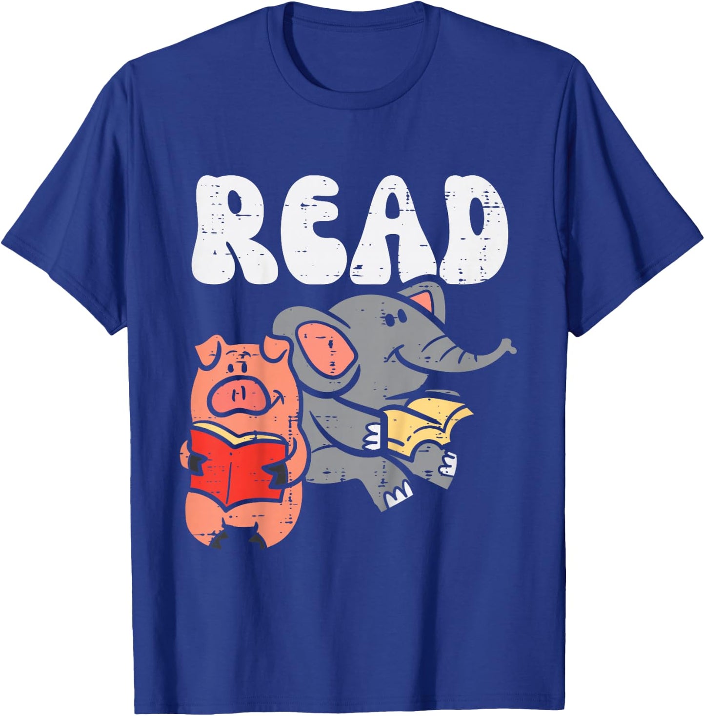 Pig Elephant Reading Cute Book Lover Bookworm Boys Girls Kid T-Shirt - T-Shirt | Royal