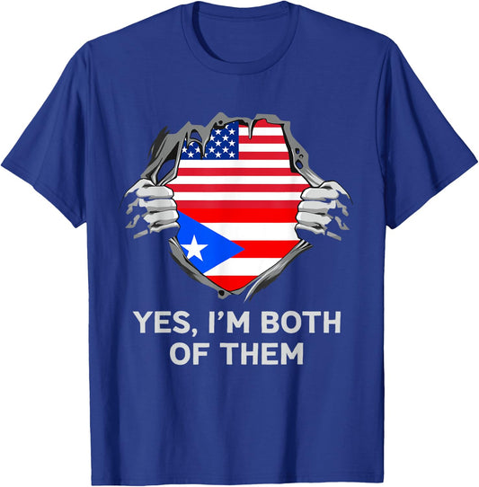 Half American Half Puerto Rican USA Puerto Rico Flag T-Shirt - T-Shirt | Royal