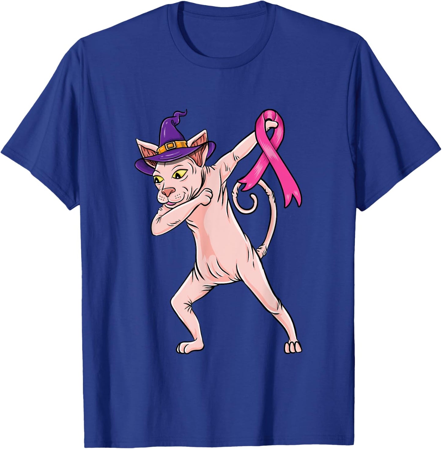 Dabbing Witch Sphynx Cat Breast Cancer Halloween T-Shirt - T-Shirt | Royal