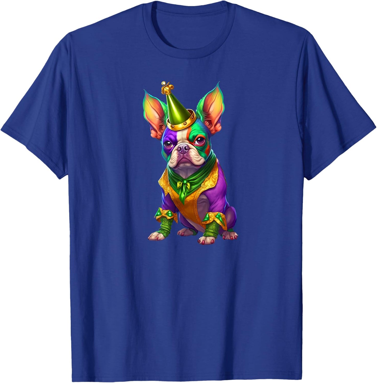 Mardi Gras Green Purple & Gold French Bulldog T-Shirt - T-Shirt | Royal