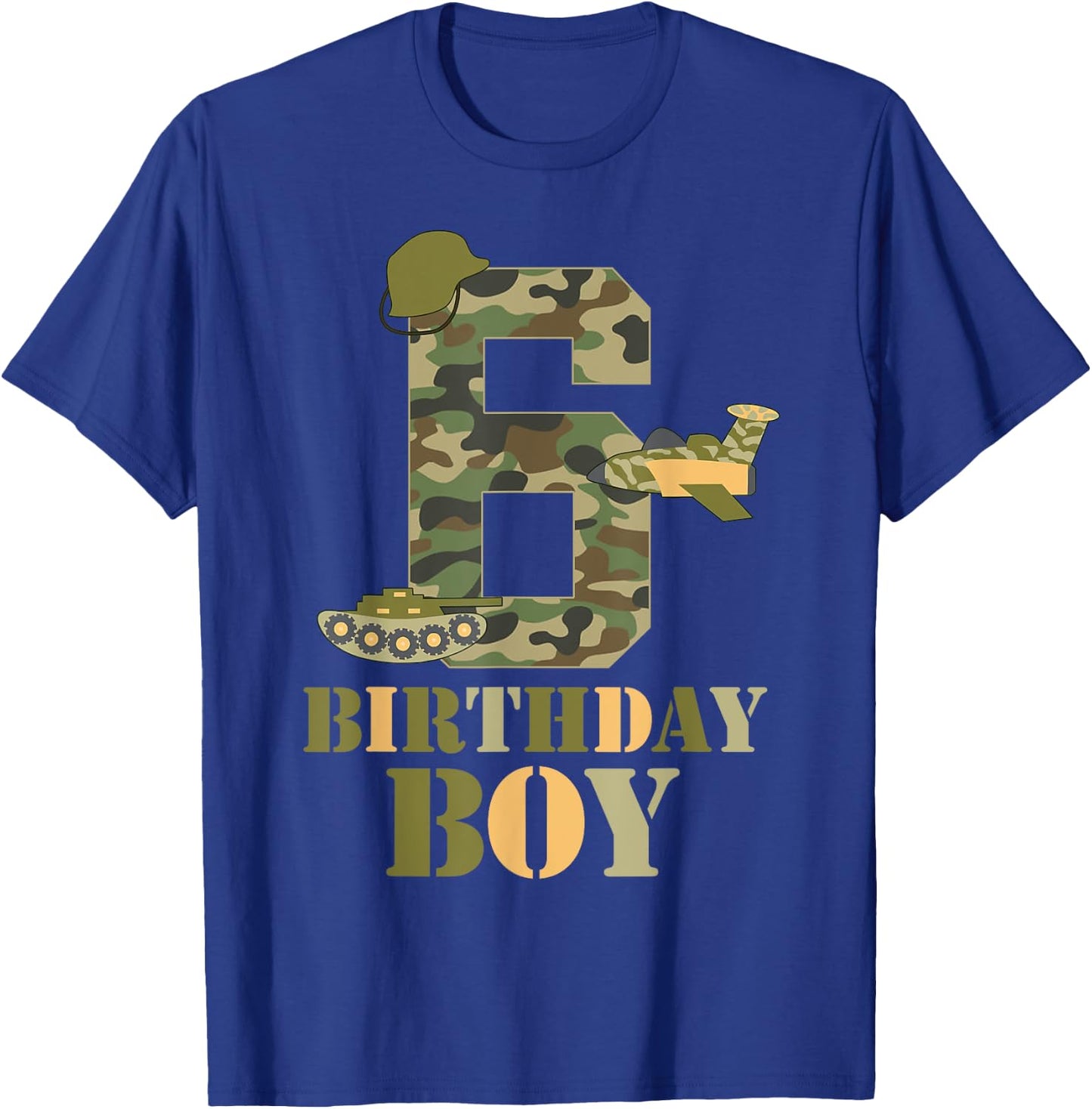 6th Birthday Military Themed Camo Boys 6 Years Old Soldier T-Shirt - T-Shirt | Royal