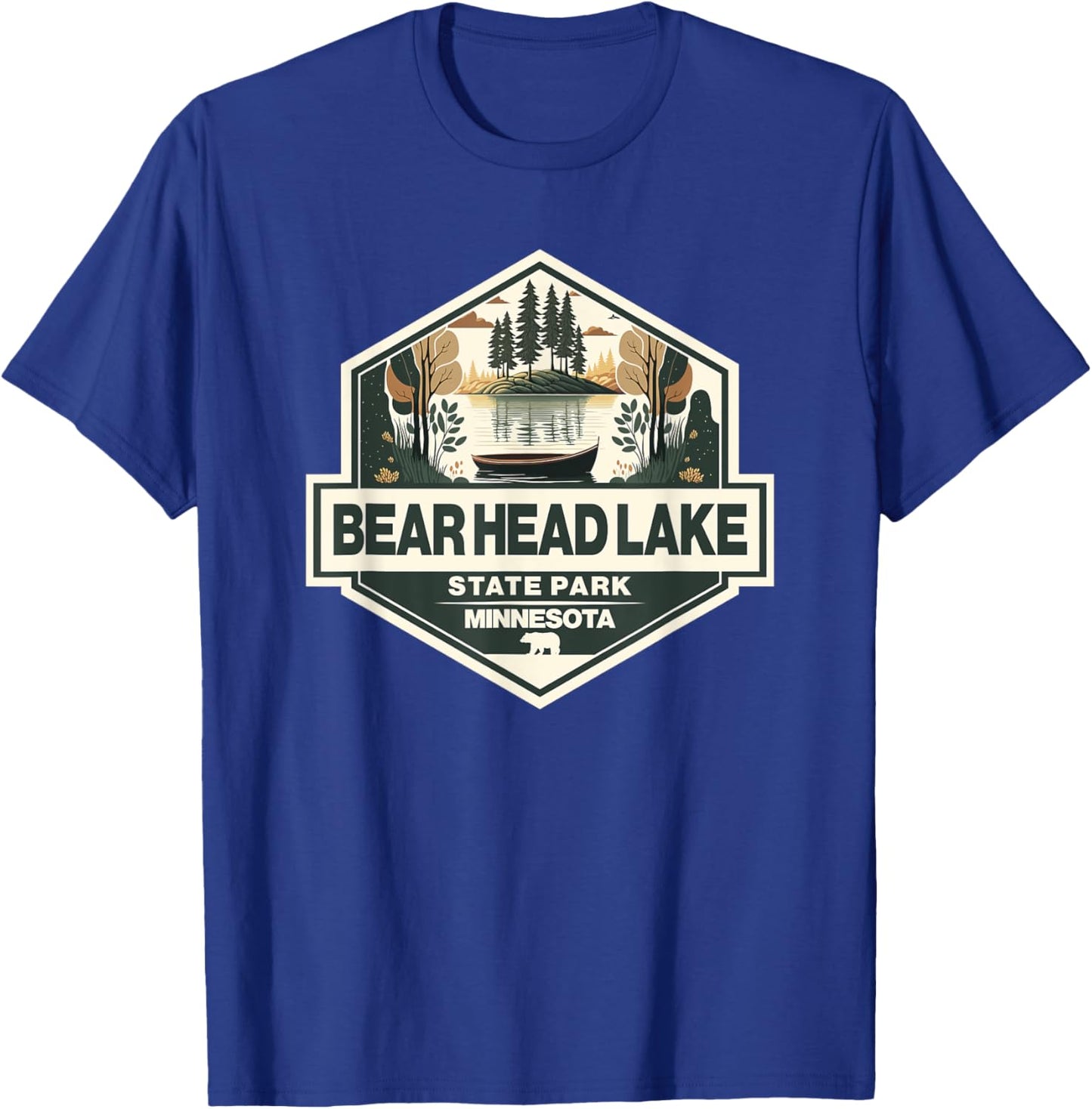 Bear Head Lake State Park Minnesota Travel Art Badge T-Shirt - T-Shirt | Royal