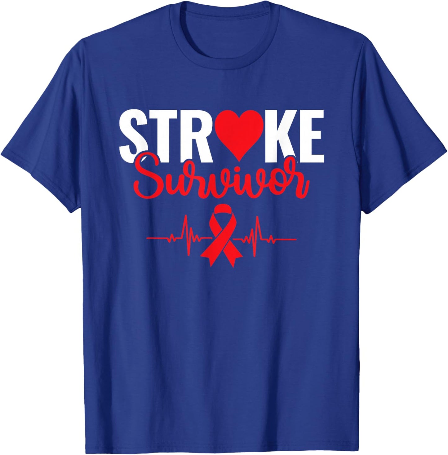 Stroke Survivor - Stroke Awareness Heart Red Ribbon T-Shirt - T-Shirt | Royal