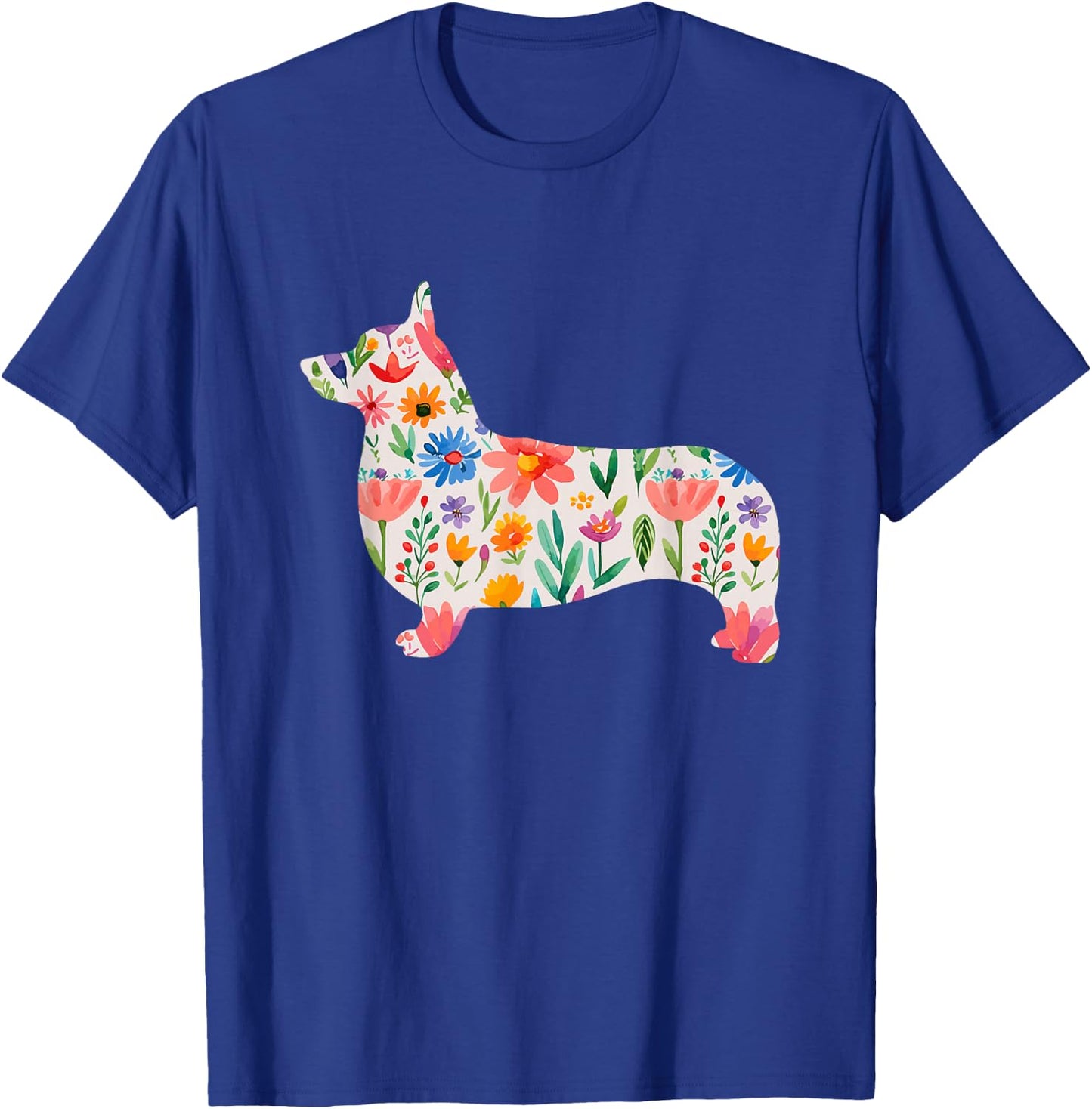 Pembroke Welsh Corgi watercolor flowers design T-Shirt - T-Shirt | Royal