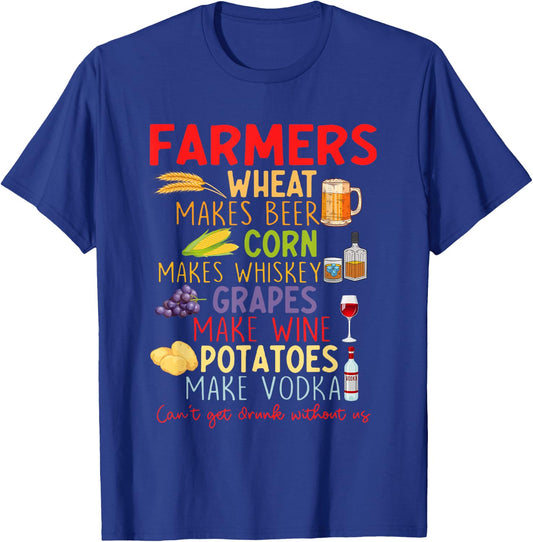Farmers Wheat Make Beer Corn Makes Whiskey Grapes Quote T-Shirt - T-Shirt | Royal