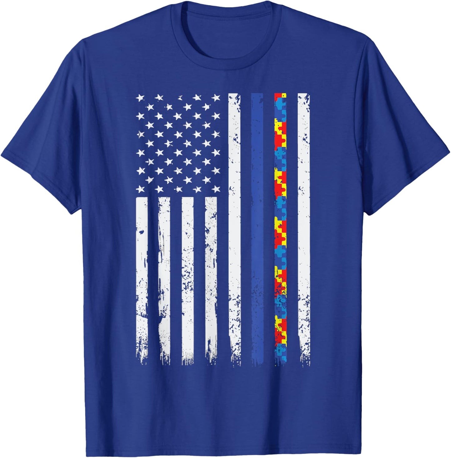 Thin Blue Line Police Support Autism 4th July T-Shirt - T-Shirt | Royal