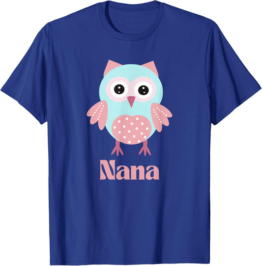 Owl Nana Grandma Cute Animal Pink and Blue T-Shirt - T-Shirt | Royal