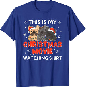 French Bulldog Christmas Movie Watching Men Women Kids T-Shirt - T-Shirt | Royal