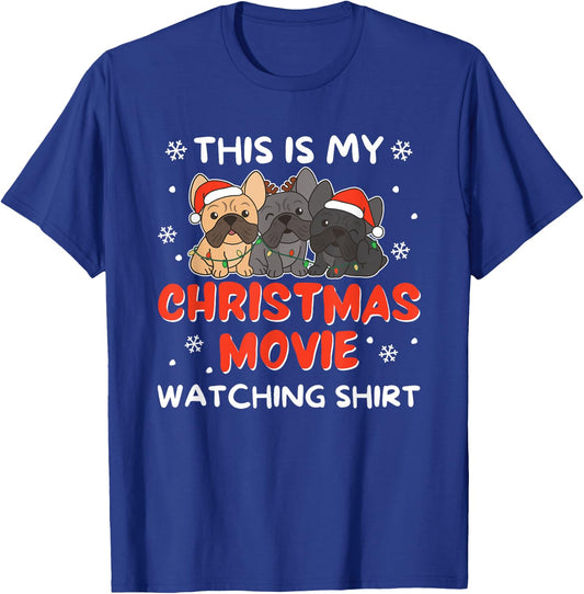 French Bulldog Christmas Movie Watching Men Women Kids T-Shirt - T-Shirt | Royal