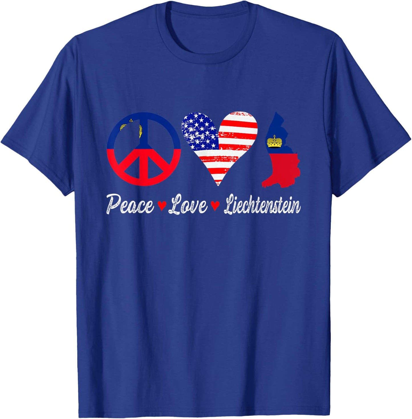 Peace Love Liechtenstein Flag Map American Patriotic Kids Men T-Shirt - T-Shirt | Royal