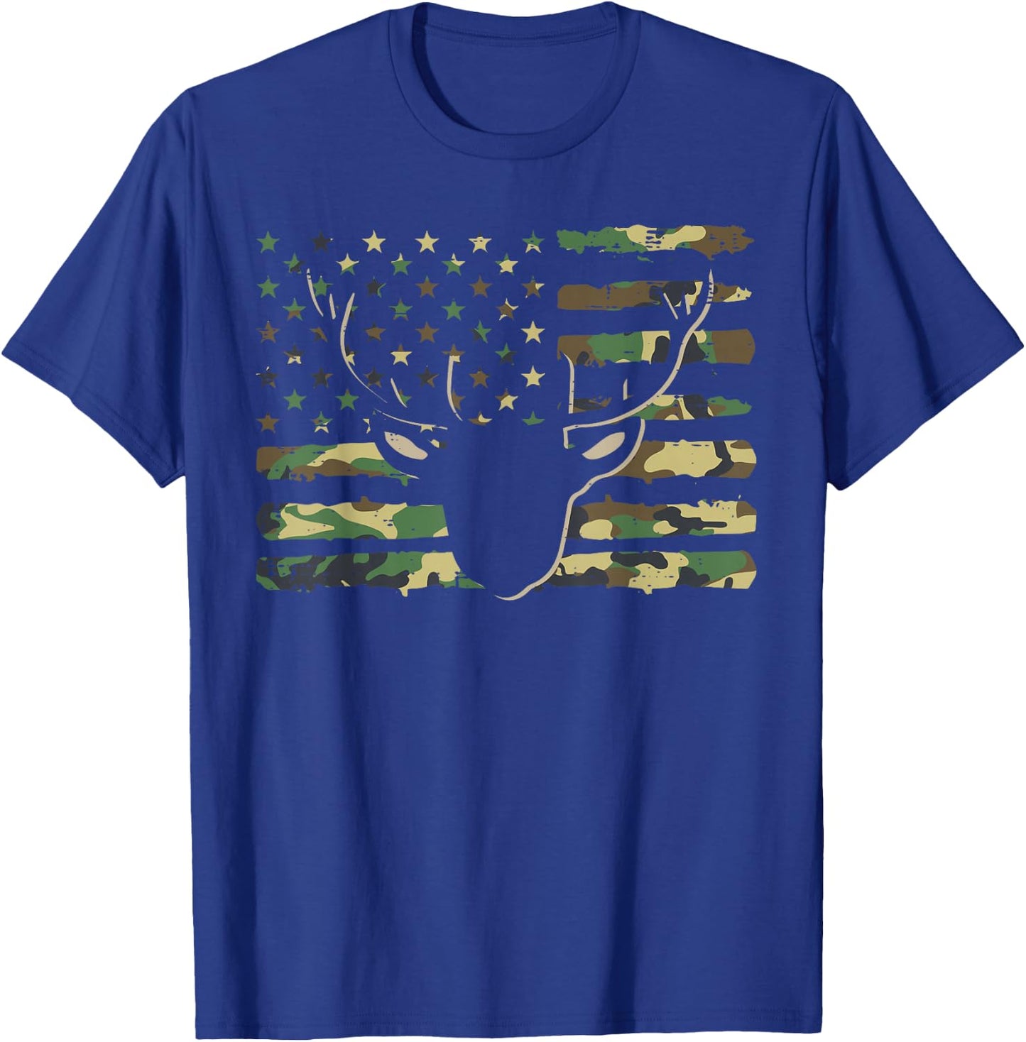 Camo US Flag Deer Hunting Vintage Hunter Men Women Kids Boys T-Shirt - T-Shirt | Royal