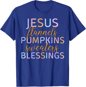 Jesus Flannels Pumpkins Sweaters Blessings Fall Season Faith T-Shirt - T-Shirt | Royal