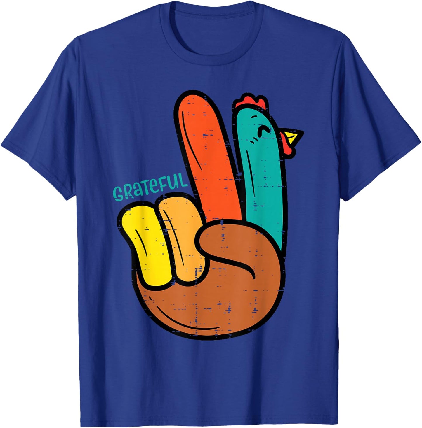 Peace Hand Turkey Grateful Thanksgiving Hippi Men Women Kids T-Shirt - T-Shirt | Royal