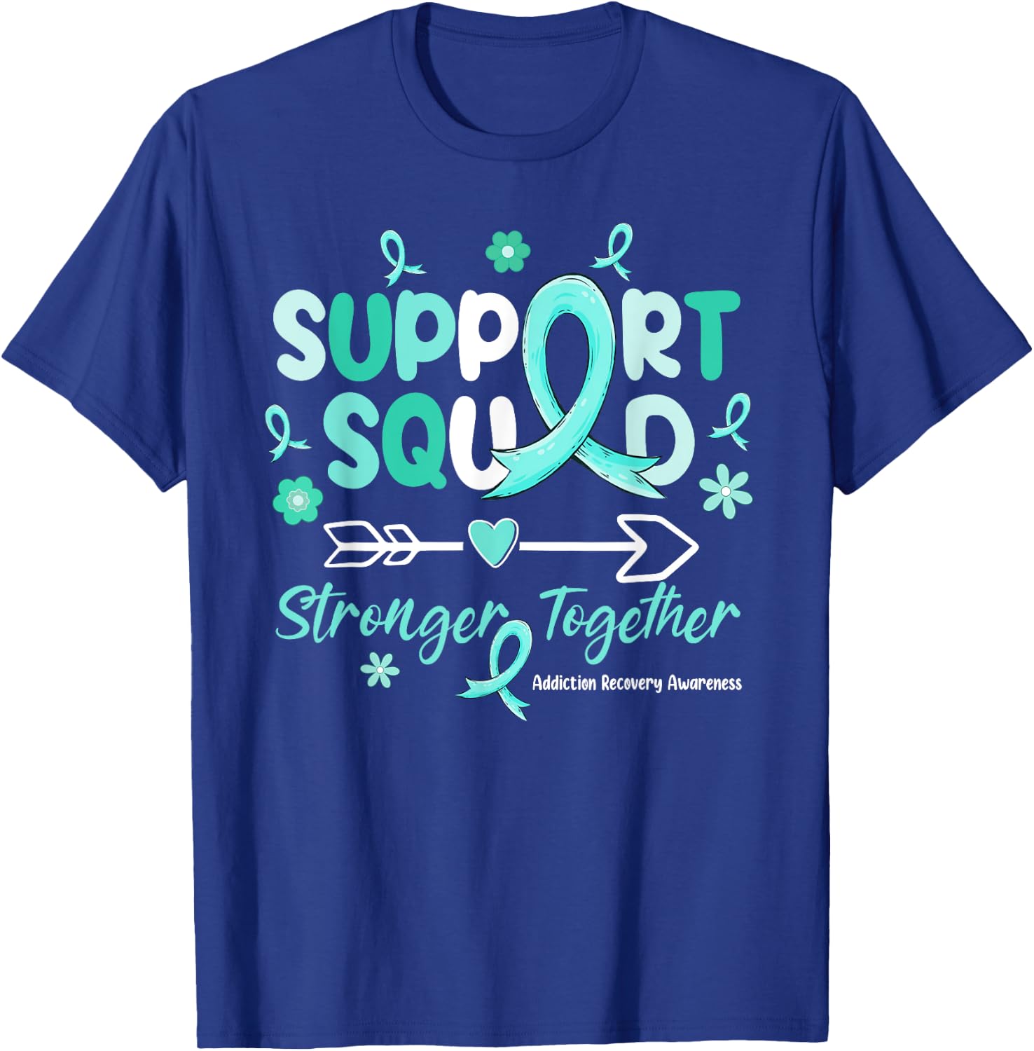 Groovy Support Squad Teal Ribbon Addiction Recovery T-Shirt - T-Shirt | Royal