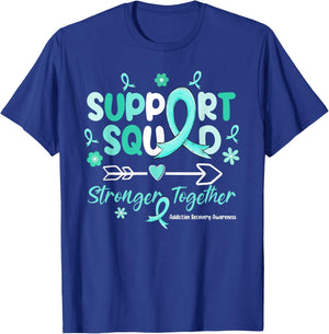 Groovy Support Squad Teal Ribbon Addiction Recovery T-Shirt - T-Shirt | Royal