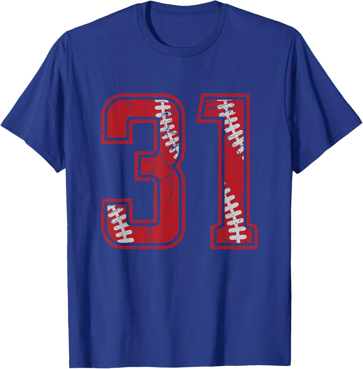 Number #31 Distressed Baseball Jersey Number T-Shirt - T-Shirt | Royal