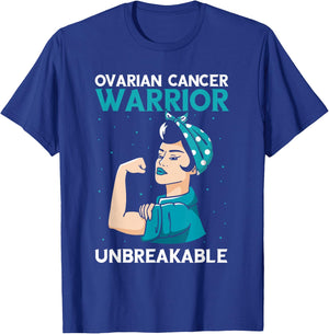 Ovarian Cancer Awareness Warrior Unbreakable Teal Ribbon T-Shirt - T-Shirt | Royal