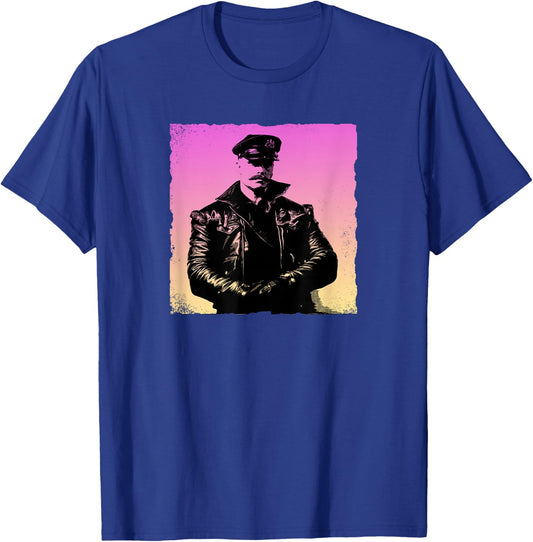 Retro Gay Daddy Leather Gay Biker - Bear Bearded Gay Pride T-Shirt - T-Shirt | Royal