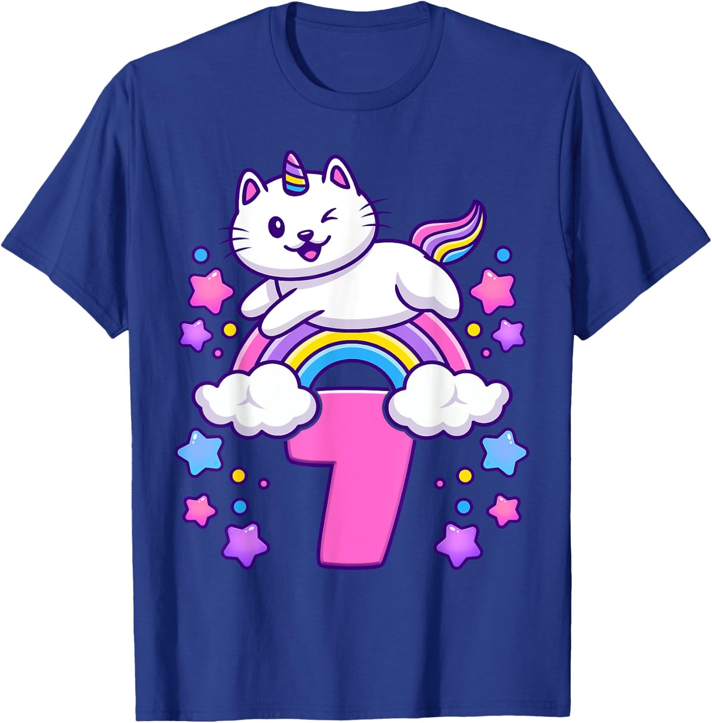 Birthday girl 7 years old, cat, unicorn, 7th birthday T-Shirt - T-Shirt | Royal