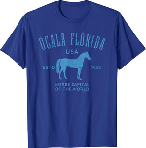 Ocala Florida USA Horse Capital Distressed Equestrian Design T-Shirt - T-Shirt | Royal
