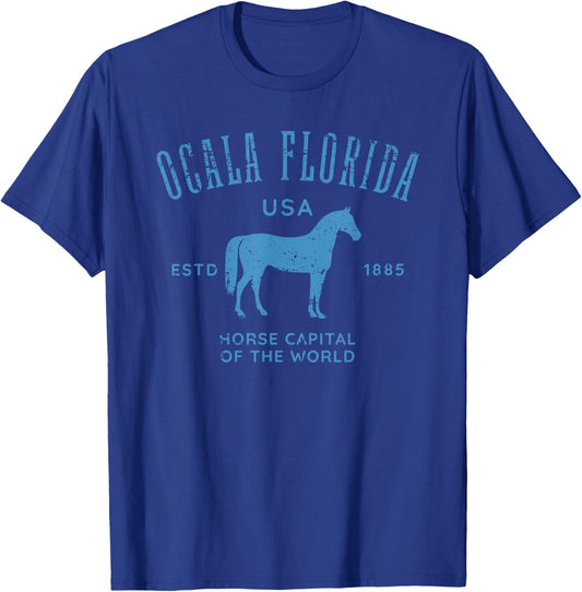 Ocala Florida USA Horse Capital Distressed Equestrian Design T-Shirt - T-Shirt | Royal