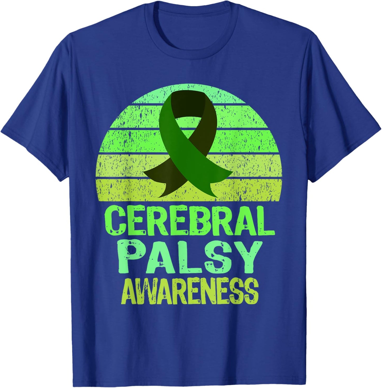 Vintage Green Cerebral Palsy Awareness Ribbon CP Warrior T-Shirt - T-Shirt | Royal