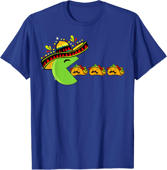 Sombrero Eating Funny Tacos with Mustaches Cinco de Mayo T-Shirt - T-Shirt | Royal