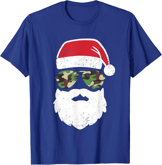 Camo Santa Claus Sunglasses Funny Camo Christmas Camouflage T-Shirt - T-Shirt | Royal