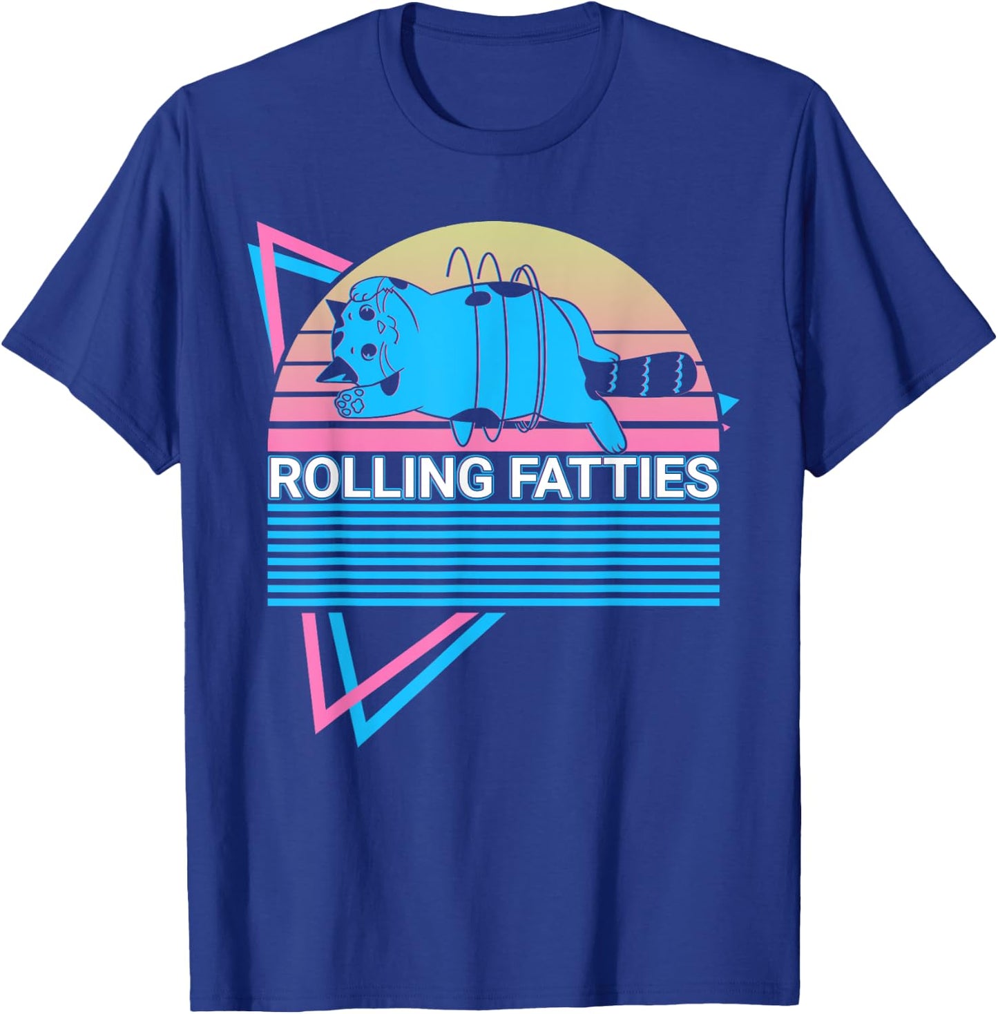 Rolling Fatties Funny Cat Retro T-Shirt - T-Shirt | Royal