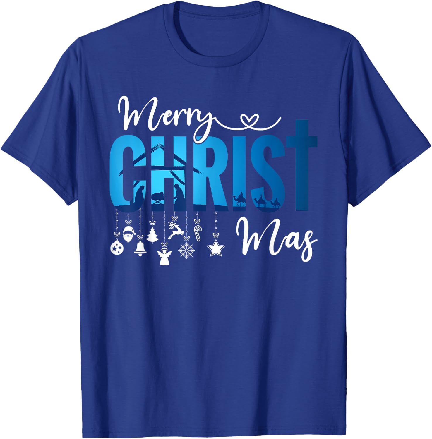 Merry Christ-Mas & Nativity Scene Christian Faith Holiday T-Shirt - T-Shirt | Royal