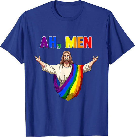 Ah, Men! Gay Jesus In Rainbow Robe T-Shirt - T-Shirt | Royal