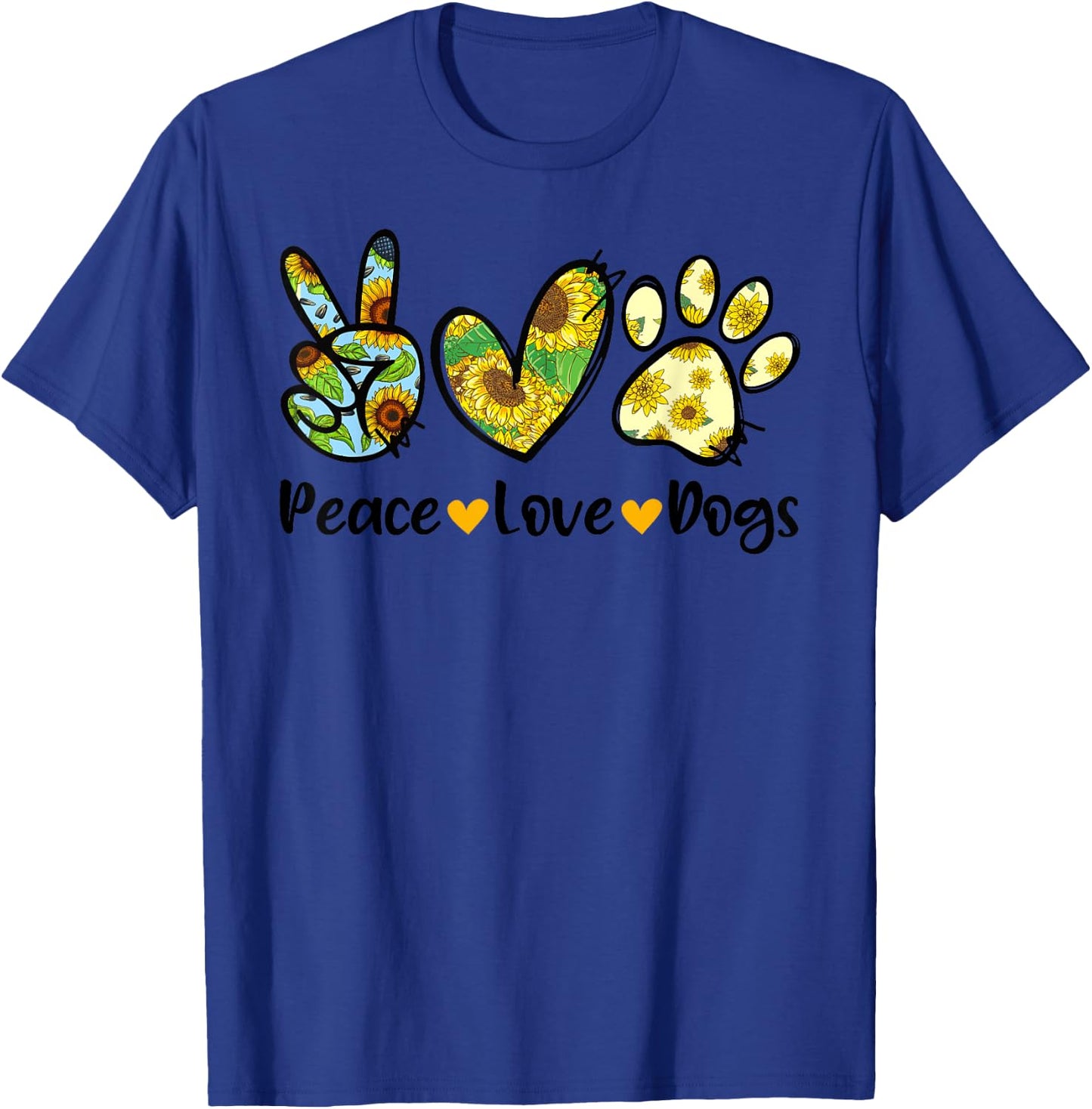 Peace Love Dogs Sunflower Dog Paw Dog Mom Cute Mother's Day Men Women Girls Kids T-Shirt - T-Shirt | Royal