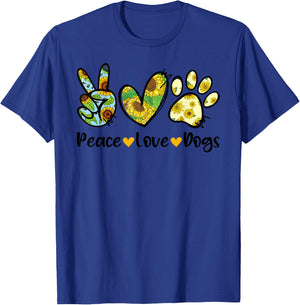 Peace Love Dogs Sunflower Dog Paw Dog Mom Cute Mother's Day Men Women Girls Kids T-Shirt - T-Shirt | Royal