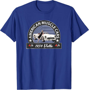 CLASSIC CARS, 1954 VETTE, ICONIC, VINTAGE SPORTS CARS, 1950s T-Shirt - T-Shirt | Royal