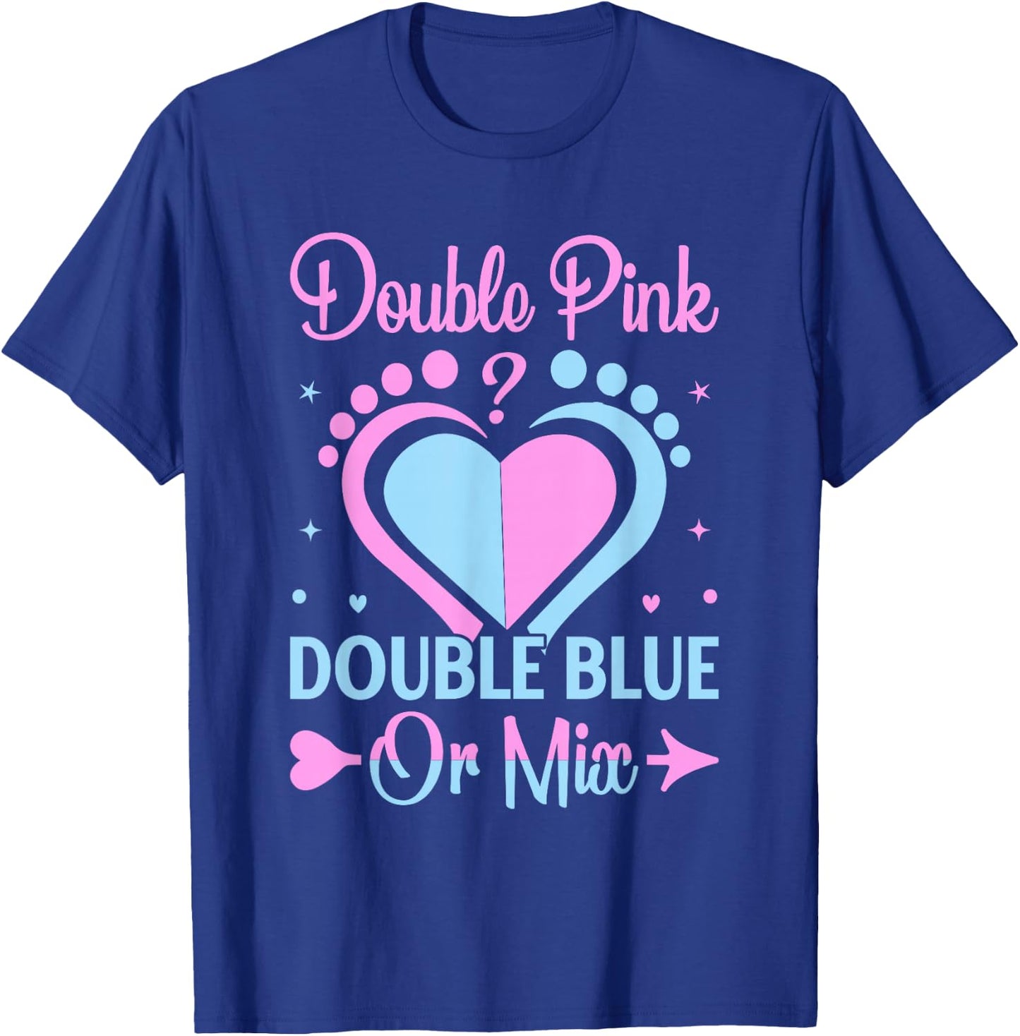 Double Pink Double Blue Mix Twin Gender Announcement Reveal T-Shirt - T-Shirt | Royal