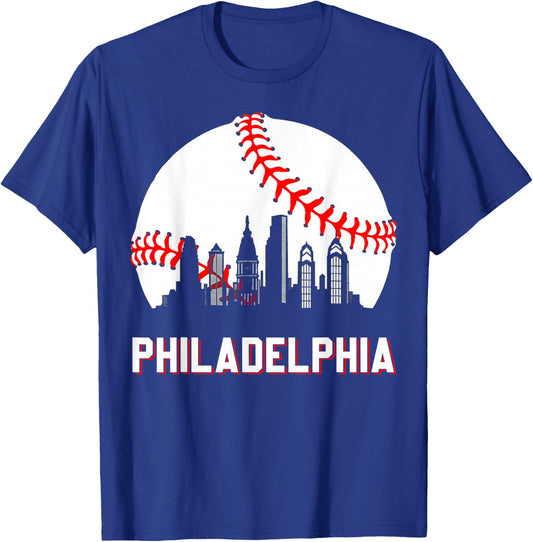Vintage Philly Baseball Leopard Heart Baseball Fans T-Shirt - T-Shirt | Royal