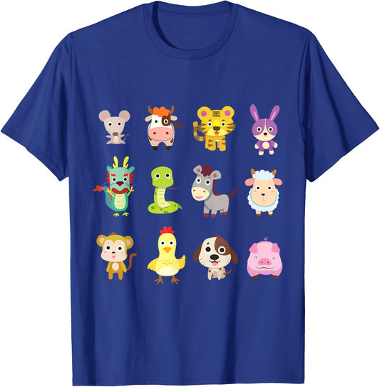 Cute Chinese Zodiac Animal Signs Lunar New Year 2025 T-Shirt - T-Shirt | Royal