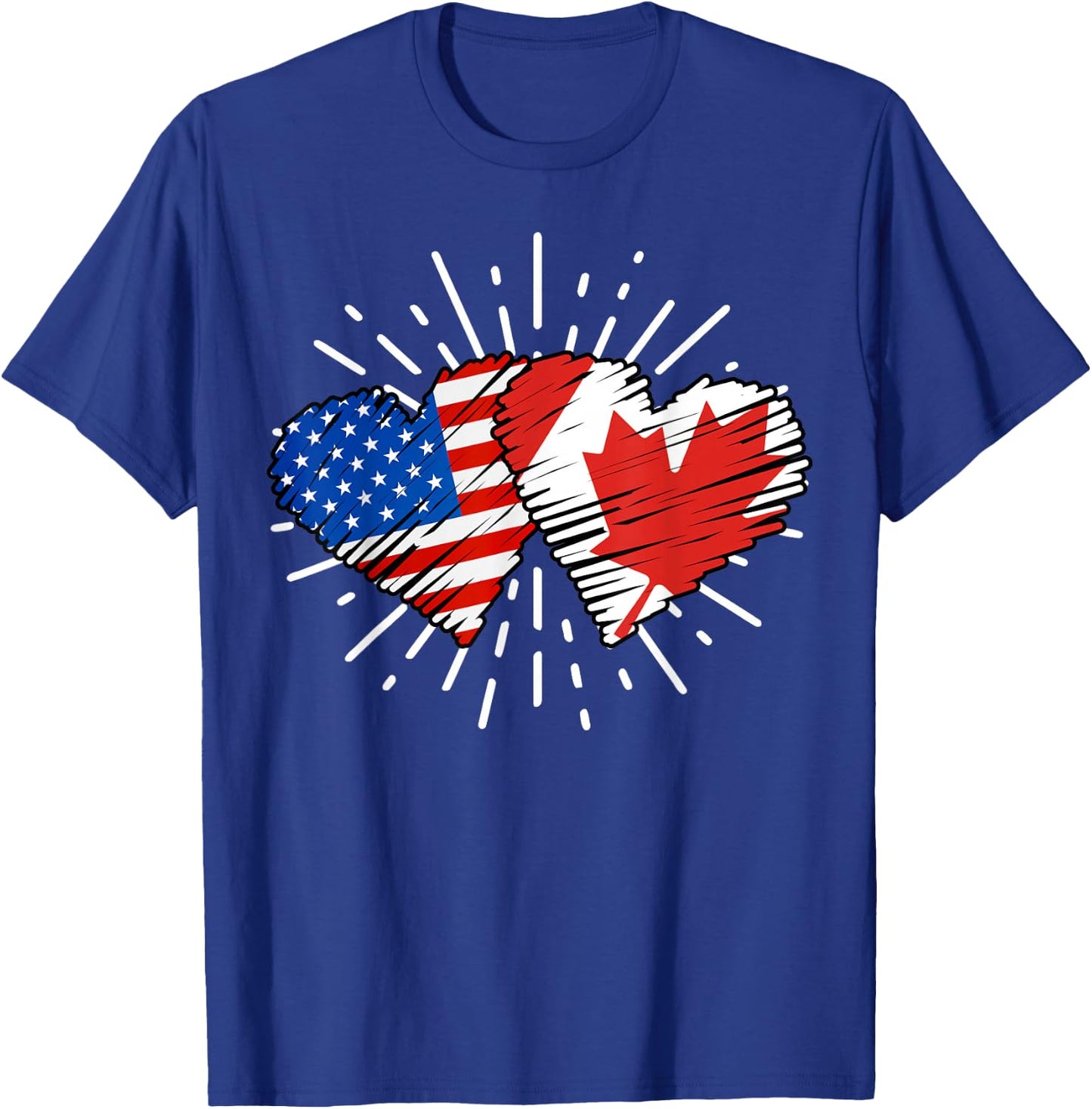 Canada USA Friendship Heart With Flags Matching T-Shirt - T-Shirt | Royal