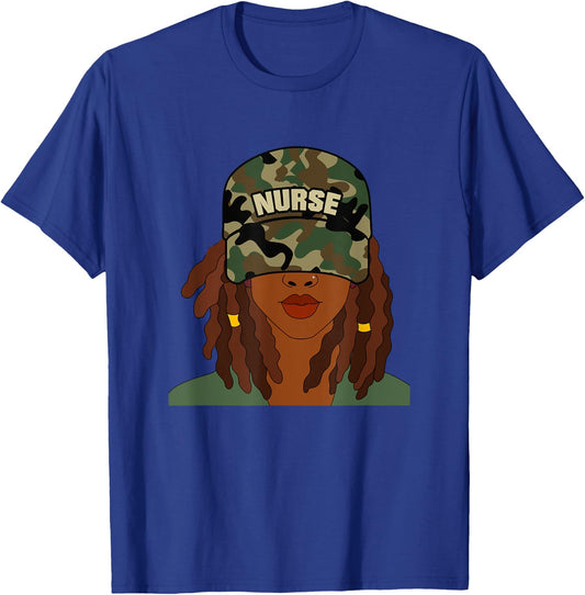African American Nurse LPN Camo Camouflage Hat Locs T-Shirt - T-Shirt | Royal