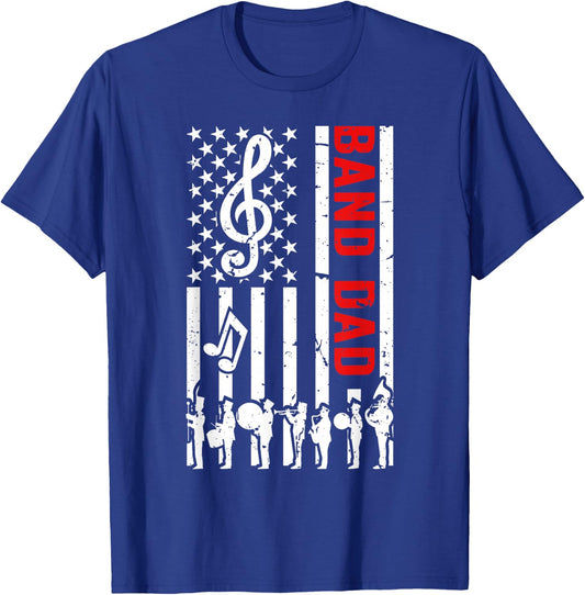 Band Dad American Flag Marching Band Dad T-Shirt - T-Shirt | Royal